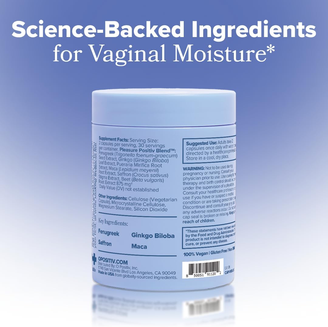 O Positiv MENO Vaginal Moisture Support Capsules – OBGYN-Formulated to Support Healthy Vaginal Moisture, Mood & Relaxation – Hormone-Free with Maca & Fenugreek Seed – 30 Servings (Pack of 2) - Image 7