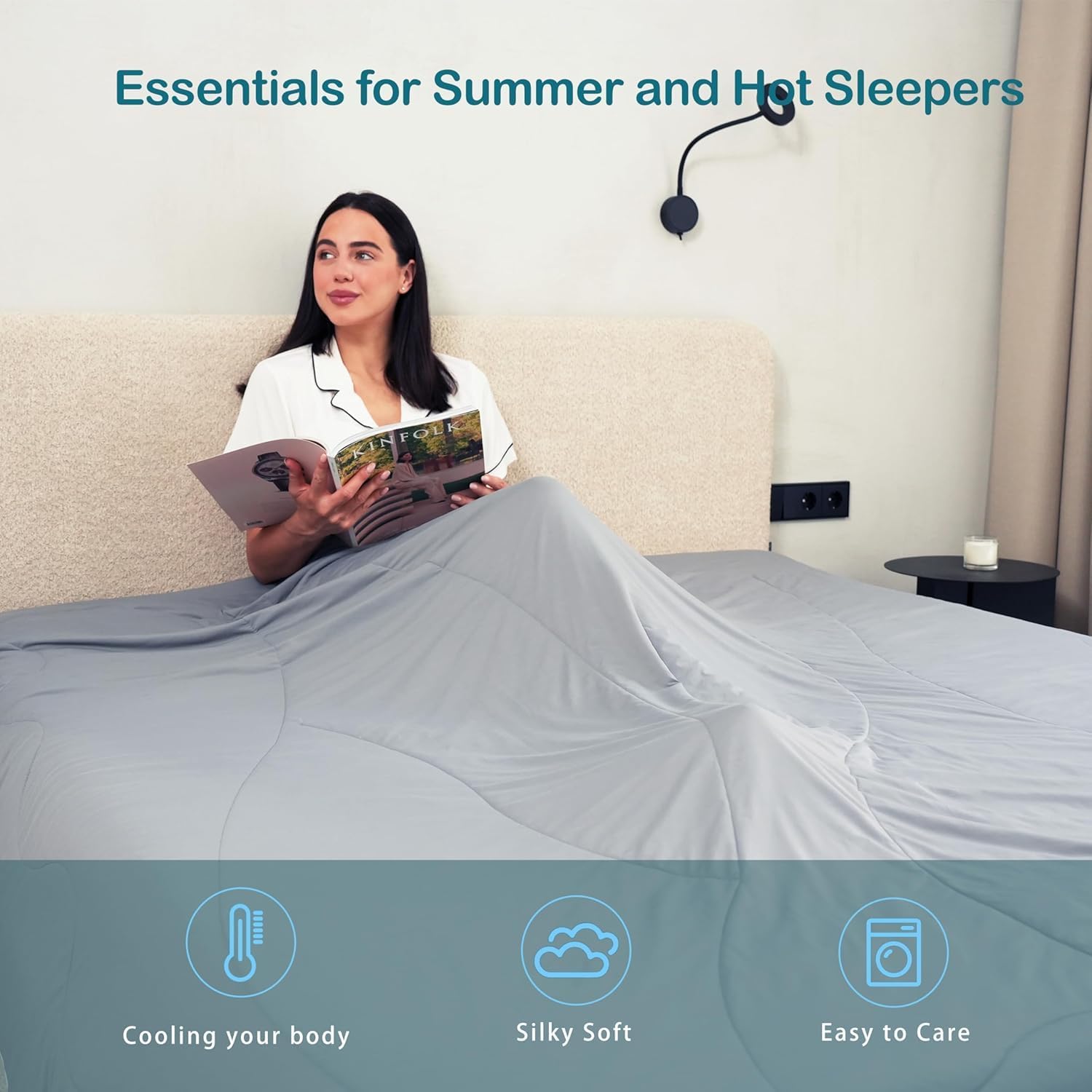 ACCURATEX Cooling Comforter Queen/Full Size, Q-max>0.45 Arc-Chill Cooling Blanket for Hot Sleepers, Lightweight Cool Blankets for Night Sweats, Silky Breathable Summer Cool Comforter,Blue(90"x90") - Image 5