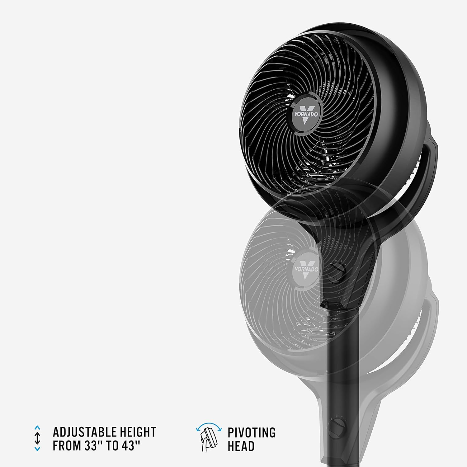 Vornado 602 Whole Room Air Circulator Pedestal Fan with 3 Speeds, Adjustable Height, Personal, Black and Vornado 460 Whole Room Air Circulator, Small Fan with 3 Speeds, Adjustable Tilt, Easy to Clean, Moves Air 70 Feet, Quiet Fan for Home, Office, Bedroom, Black - Image 4