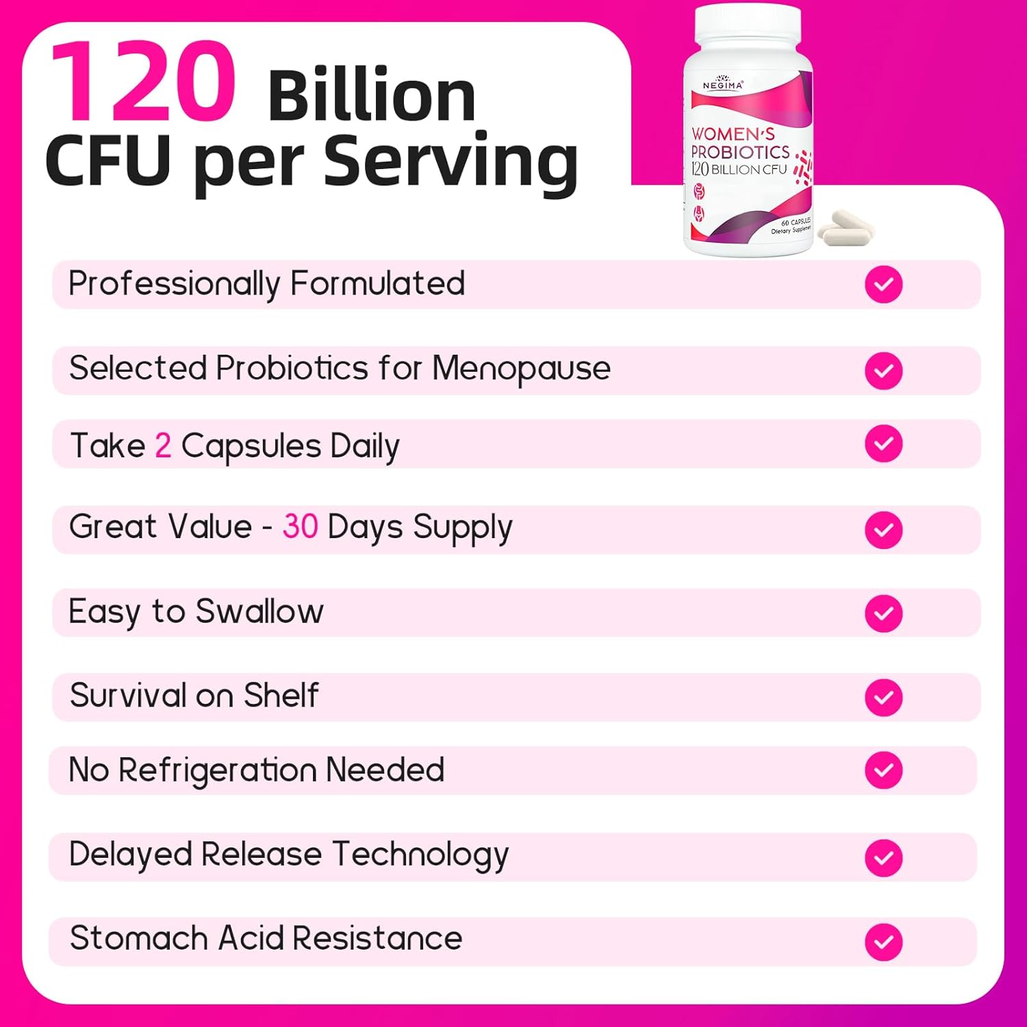 Negima Menopause Supplements for Women, 120 Billion CFUs Probiotics for Women, 13-in-1 Herbs & Botanicals Complex, for Hormone Menopause, Hot Flashes, Night Sweats, Mood Swings, Sleep - 120 Capsules - Image 4