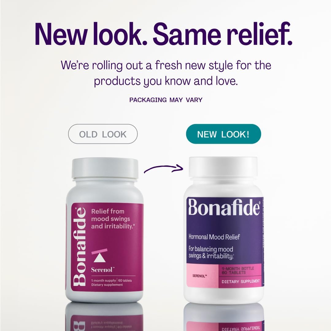 Serenol by Bonafide. Relief from Hormonal Mood Swings, Irritability, & PMS Bloating. — 3-Month Supply (180 Tablets) - Image 2