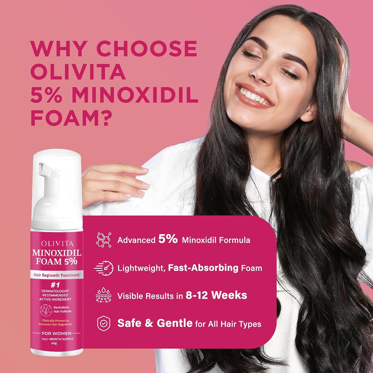 5% Minoxidil Foam for Women Hair Growth: Extra Strength Hair Regrowth Treatment – Revitalize Hair Follicles & Regrow Thicker, Fuller Hair – Hair Loss Solution-2 pack - Image 7