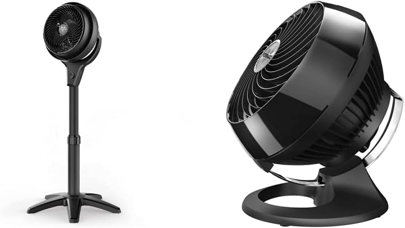 Vornado 602 Whole Room Air Circulator Pedestal Fan with 3 Speeds, Adjustable Height, Personal, Black and Vornado 460 Whole Room Air Circulator, Small Fan with 3 Speeds, Adjustable Tilt, Easy to Clean, Moves Air 70 Feet, Quiet Fan for Home, Office, Bedroom, Black