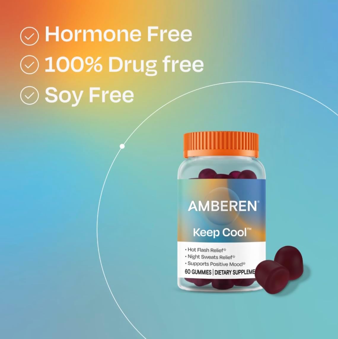 Amberen Keep Cool Menopause Supplement for Women, Feminine Care, with Pycnogenol® to Help Relieve Hot Flashes, Night Sweats and Support Positive Mood, Soy & Hormone Free, 60 Gummies, 30 Day Supply - Image 8