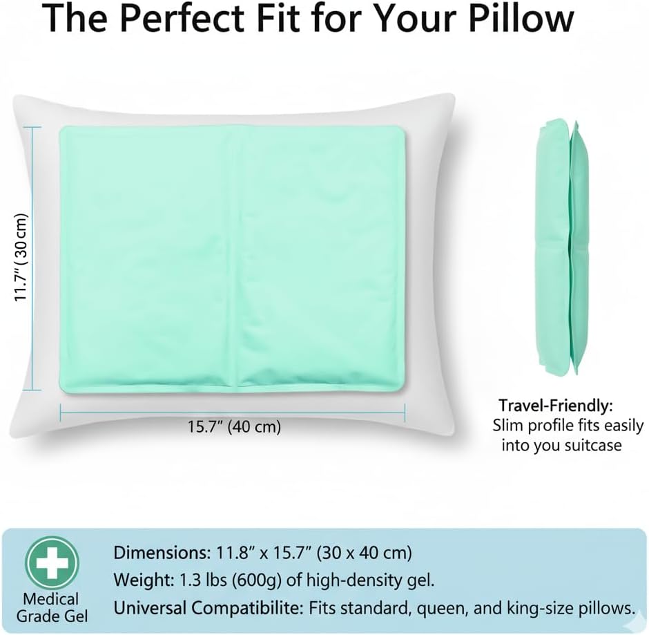 Cooling Gel Pad for Sleep - No Refrigeration Needed | Instant Relief for Hot Flashes, Night Sweats, Headaches & Muscle Pain | Dual-Sided Comfort Pillow Cooler for Adults, Kids & Pets - Image 4