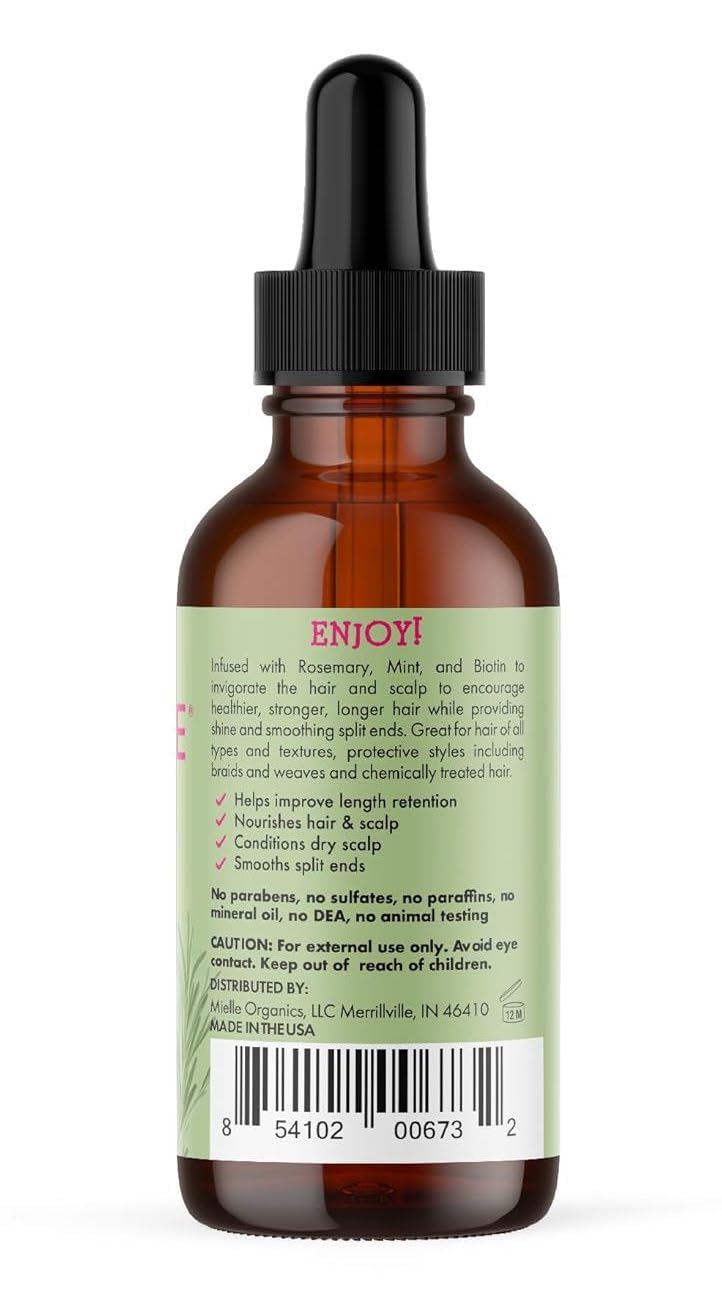 Mielle Organics Rosemary & Mint Hair Oil - Strengthening Biotin Oil Infused Frizzy & Damaged Hair Care - Split Ends & Dry Scalp Treatment to Support Longer, Healthier Strands, 2 Ounce - Image 9