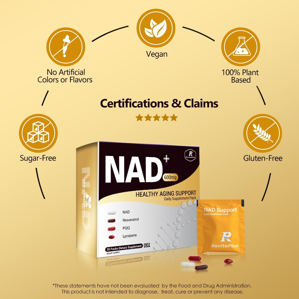 NAD Supplement with Resveratrol, PQQ,Ca-AKG,Nicotinamide,Green Tea, Advanced NAD+ Supplement Daily Pack Support Healthy Mitochondria,Healthy Aging and Cellular Energy for Women & Men 30 Packs - Image 5