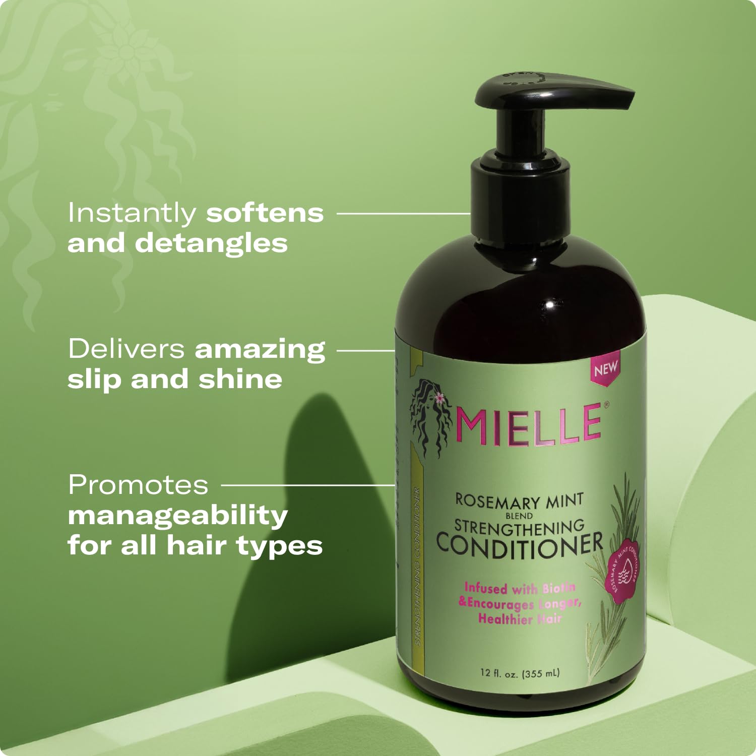 Mielle Organics Rosemary Mint Strengthening Hair Conditioner for Women & Men - Biotin Infused Detangling & Hydrating Conditioner to Increase Manageability & Support Longer, Healthier Strands, 12 oz - Image 4