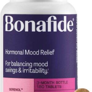 Serenol by Bonafide. Relief from Hormonal Mood Swings, Irritability, & PMS Bloating. — 3-Month Supply (180 Tablets)