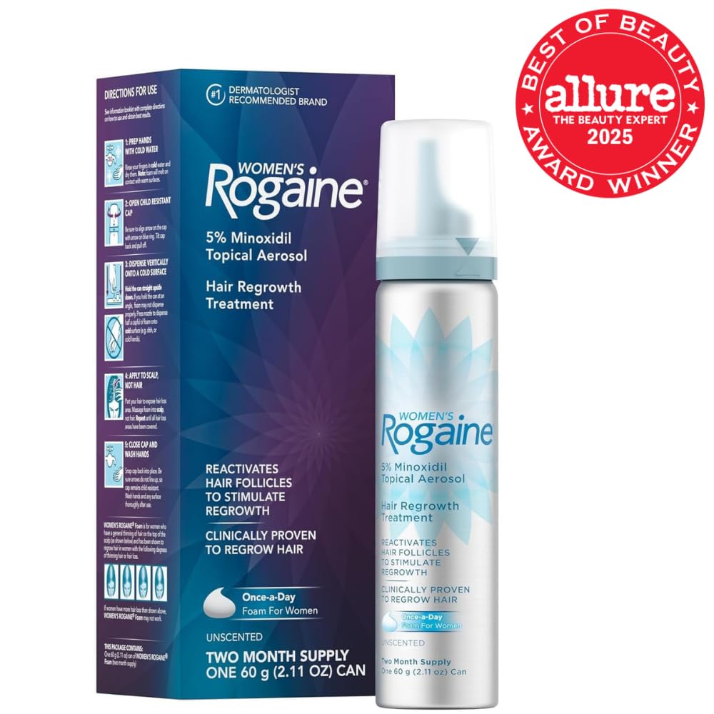 Rogaine 5% Minoxidil Foam, Topical Once-A-Day Hair Loss Treatment for Women to Regrow Fuller, Thicker Hair, Unscented, 2-Month Supply, 2.11 oz - Image 2