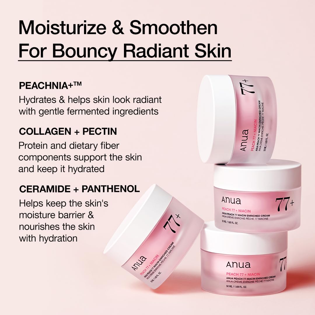 ANUA Peach Niacinamide Cream, Hydrating Face Moisturizer with Collagen, Vitamin B12, Ceramide & Panthenol, Barrier Repair for Dry Skin, Glowing Glass Skin, Korean Skincare, 1.69 fl.oz. - Image 4