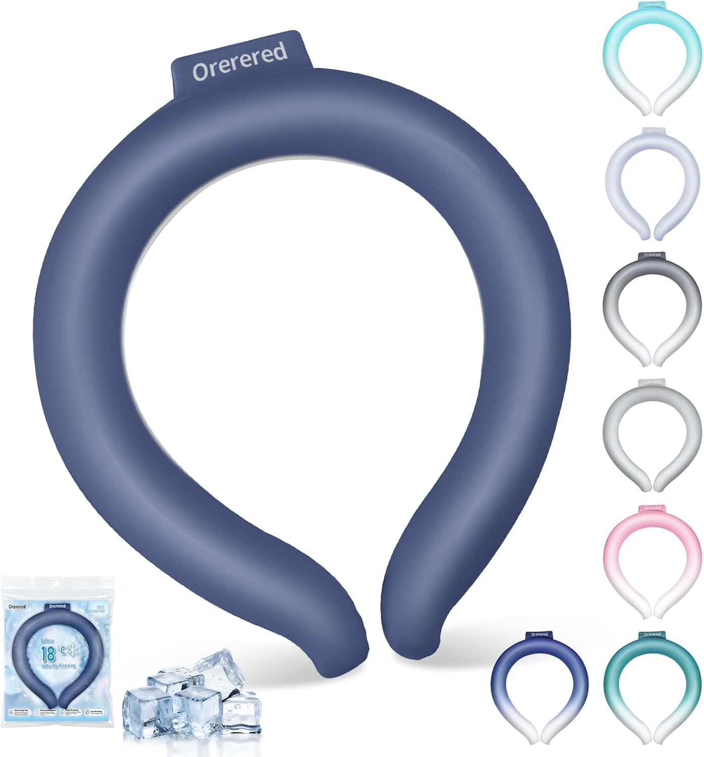 Neck Cooling Tube 70% Gel Increase Ice Ring Neck Cooler Wearable Body Cooling Products for Summer Outdoor Indoor Activities Relief for Hot Flashes(Navy,L)