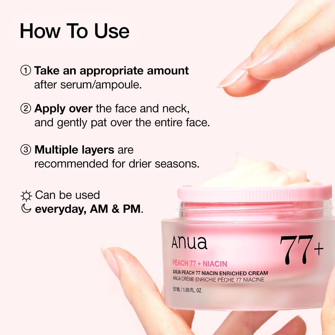 ANUA Peach Niacinamide Cream, Hydrating Face Moisturizer with Collagen, Vitamin B12, Ceramide & Panthenol, Barrier Repair for Dry Skin, Glowing Glass Skin, Korean Skincare, 1.69 fl.oz. - Image 7
