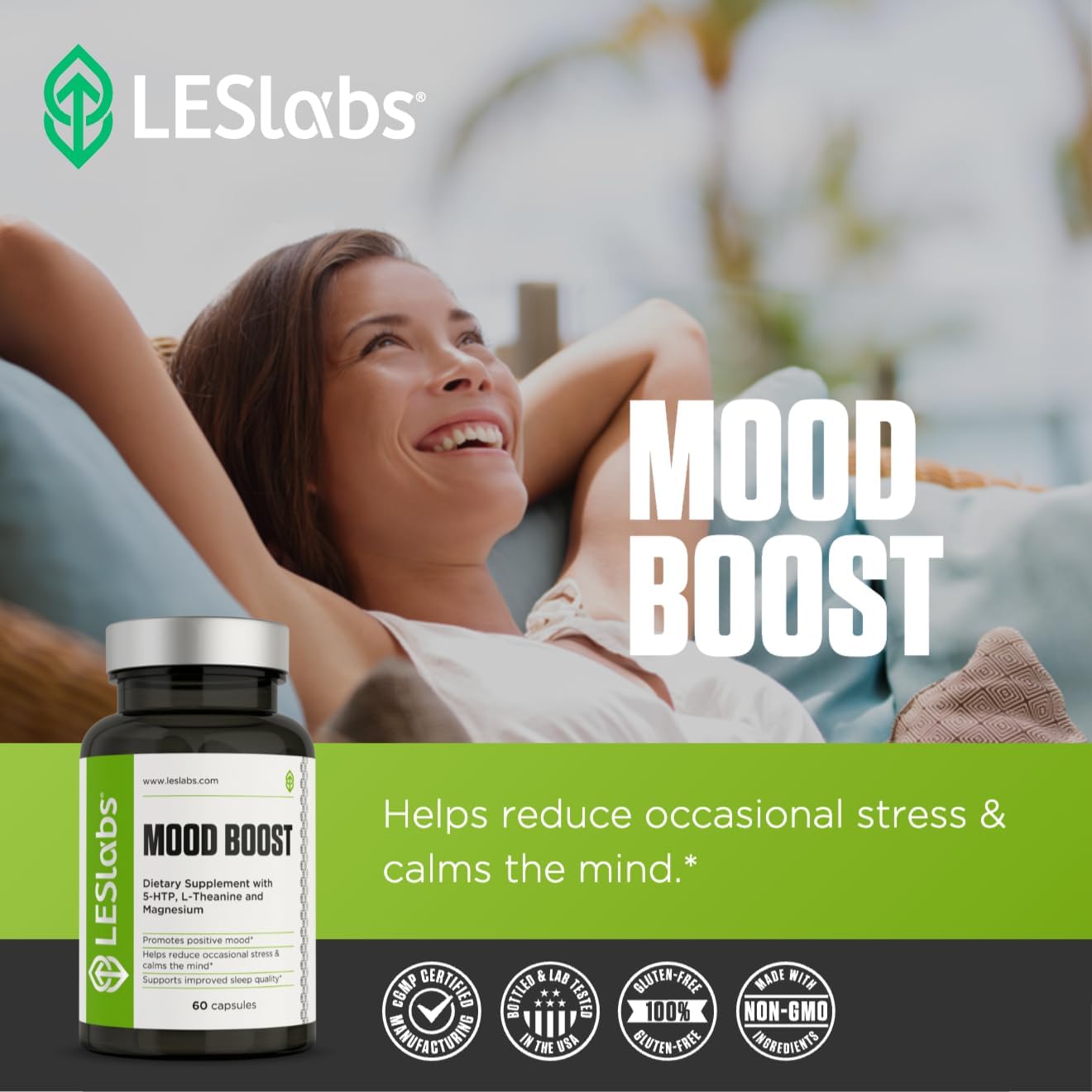 LES Labs Mood Boost – Stress Relief, Mood Support, Deep Relaxation & Better Sleep – 5-HTP, Ashwagandha, Rhodiola Rosea, Magnesium, L-Theanine & GABA – Non-GMO Supplement – 60 Capsules - Image 5
