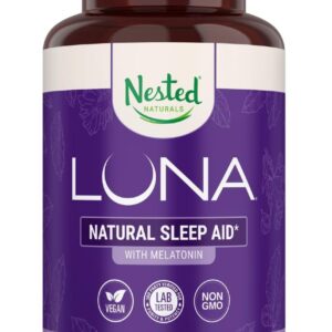 Nested Naturals Luna Sleep Aid - Non-Habit Forming Natural Sleeping Pills for Adults with Naturally Sourced Ingredients - Valerian Root, Melatonin, Chamomile, Lemon Balm, and More - 60 Vegan Capsules