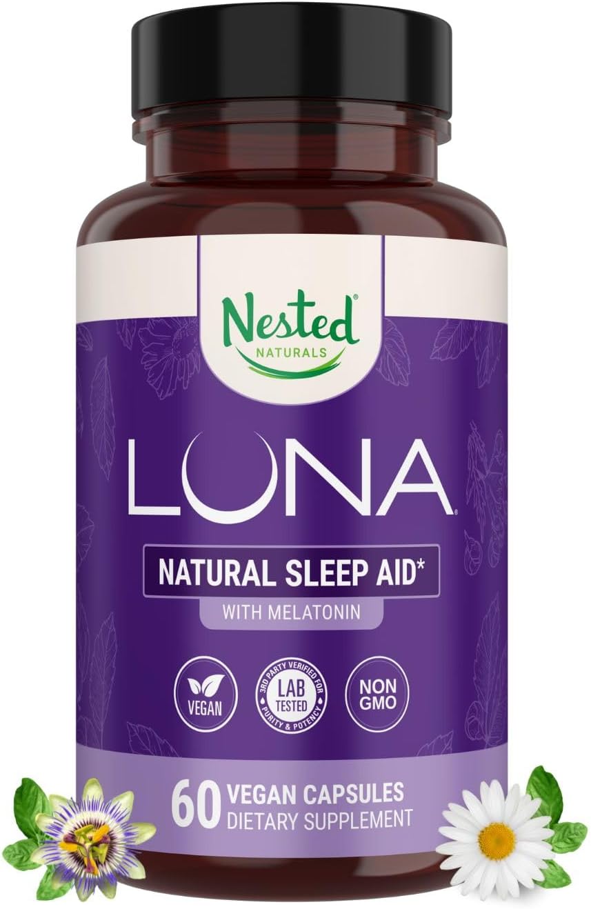 Nested Naturals Luna Sleep Aid - Non-Habit Forming Natural Sleeping Pills for Adults with Naturally Sourced Ingredients - Valerian Root, Melatonin, Chamomile, Lemon Balm, and More - 60 Vegan Capsules