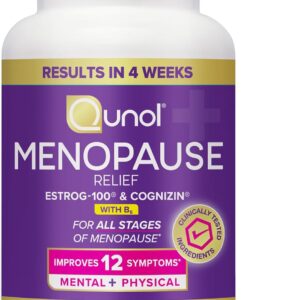 Qunol Menopause Relief + B6 Hormone & Estrogen Free Supplement, Menopause Support for Brain Fog, Hot Flashes, Night Sweats, Mood Swings, 60 Capsules