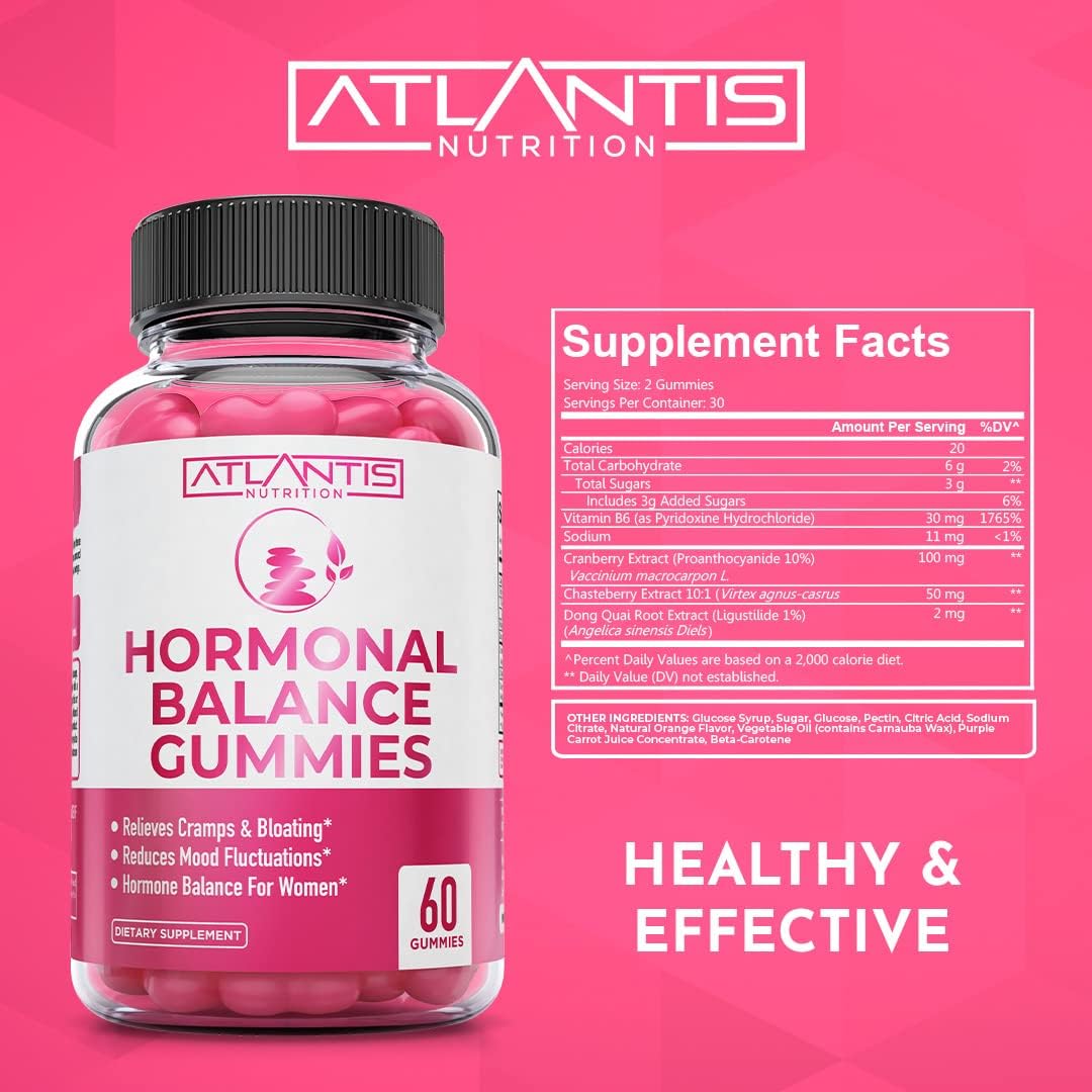 Atlantis Nutrition Hormonal Balance for Women & PMS Relief Gummies - Alleviates Cramps, Bloating, Mood Swings, Hot Flashes & Night Sweats - Cranberry, Dong Quai & Chasteberry Menstrual Cramp Relief - Image 7