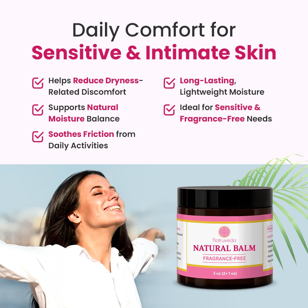 Natruveda Fragrance Free Vulva Balm Moisturizer for Women – Intimate Hydration & Menopause Dryness Support – Natural Feminine Balm for Vulvar Irritation & Itching – Hormone Free – 3 oz - Image 3