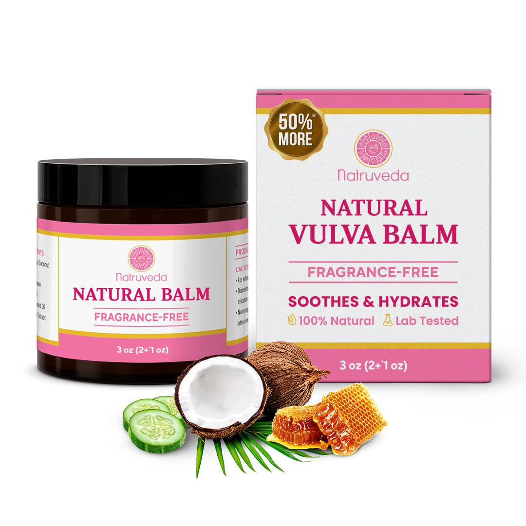 Natruveda Fragrance Free Vulva Balm Moisturizer for Women – Intimate Hydration & Menopause Dryness Support – Natural Feminine Balm for Vulvar Irritation & Itching – Hormone Free – 3 oz