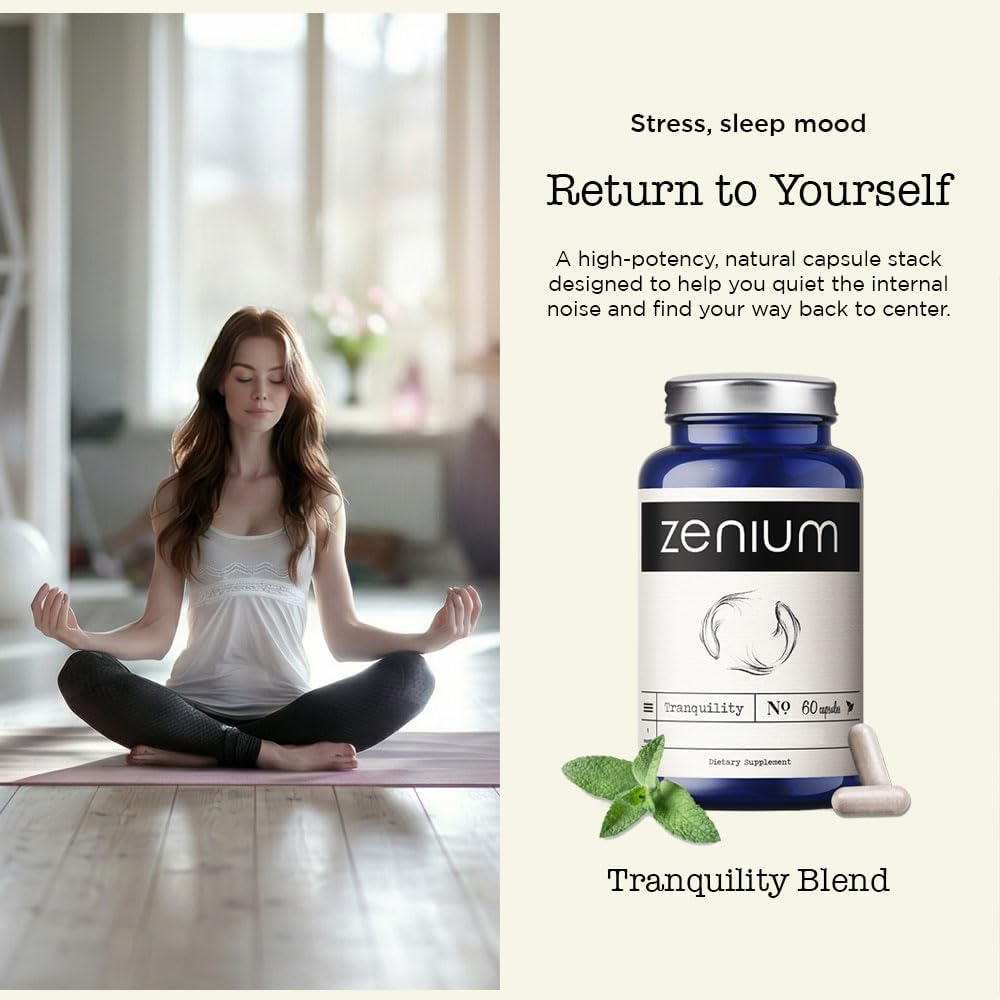 Zenium Stress Relief Supplement Supports Mood & Mental Focus - Feel Calm and Relaxed - Eases Tension & Nervousness - Ashwagandha, Magnesium & L-Theanine - Great for Gift Items - 60 Capsules