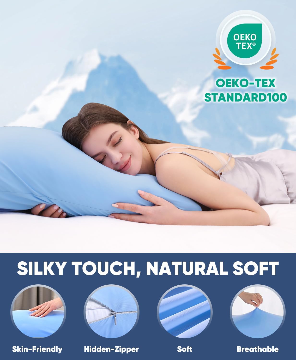 LUXEAR Cooling Pillow Cases, 2 Pack Stretch Arc-Chill Q-max 0.55 Cool Pillowcases Fit Standard & Queen Size Pillows, Protecting Hair & Skin, Gifts for Women & Men, Hot Sleeper, Night Sweat - Blue - Image 7