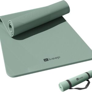 KEEP Yoga Mat - Premium 7mm Thick Exercise Mat, Anti-Tear 32'' Extra Wide Fitness Mat with Strap for Men & Women, Non Slip Pilates Mat for Home Yoga, Pilates, Gym, Stretching, Floor & Fitness Workouts