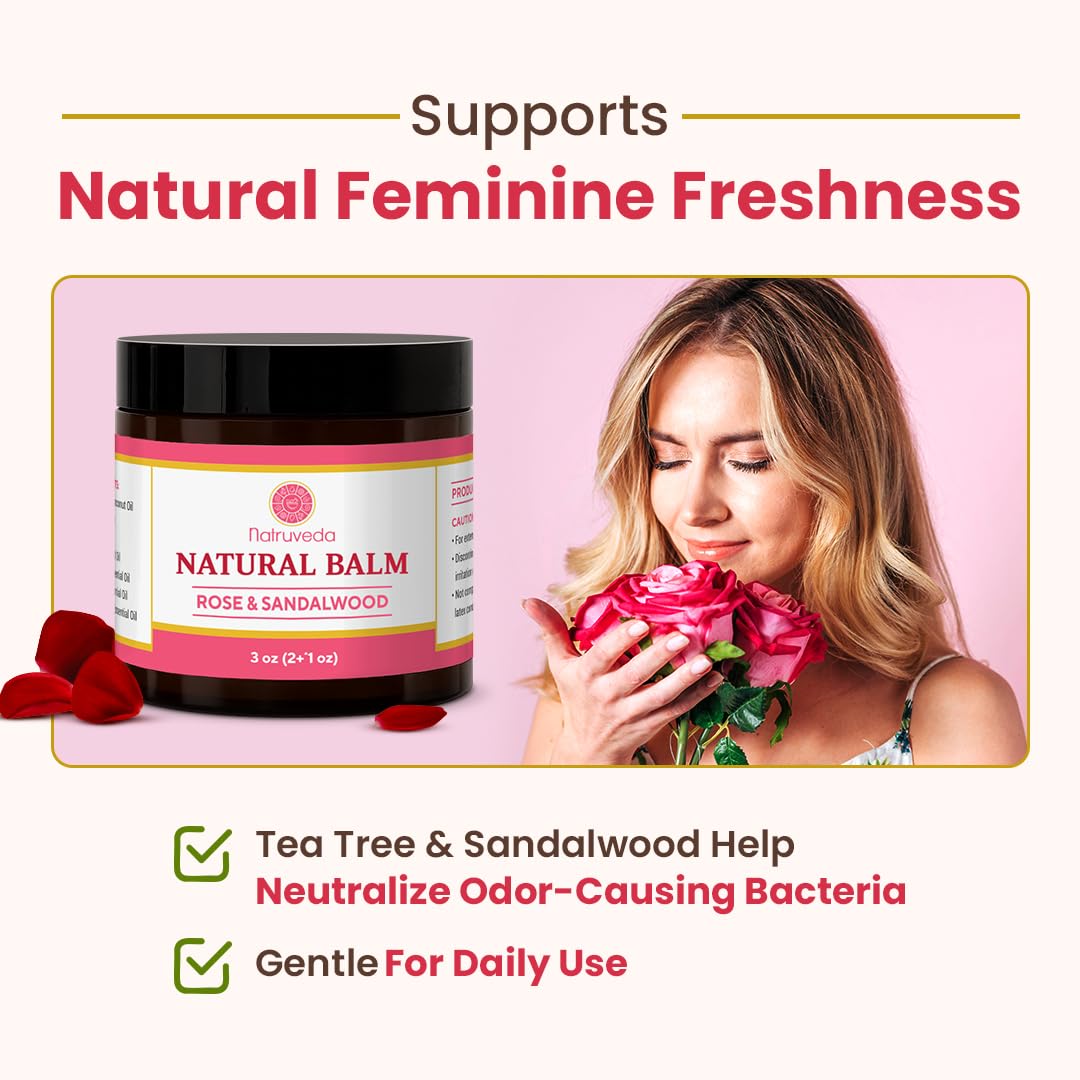 Natruveda Vulva Balm for Women – Rose & Sandalwood | USA-Based Seller | Feminine Moisturizer & Intimate Care Balm | Soothes Dryness, Itching, Chafing & Odor | External Hydration Cream – 3 oz - Image 4