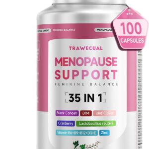 Menopause Supplements For Women, 400mg Black Cohosh & 200mg DIM for Hot Flashes, Night Sweats Relief & Hormone Balance, 35-in-1 with Probiotics, Ashwagandha & Red Clover, 100 Capsules/50-Day Supply