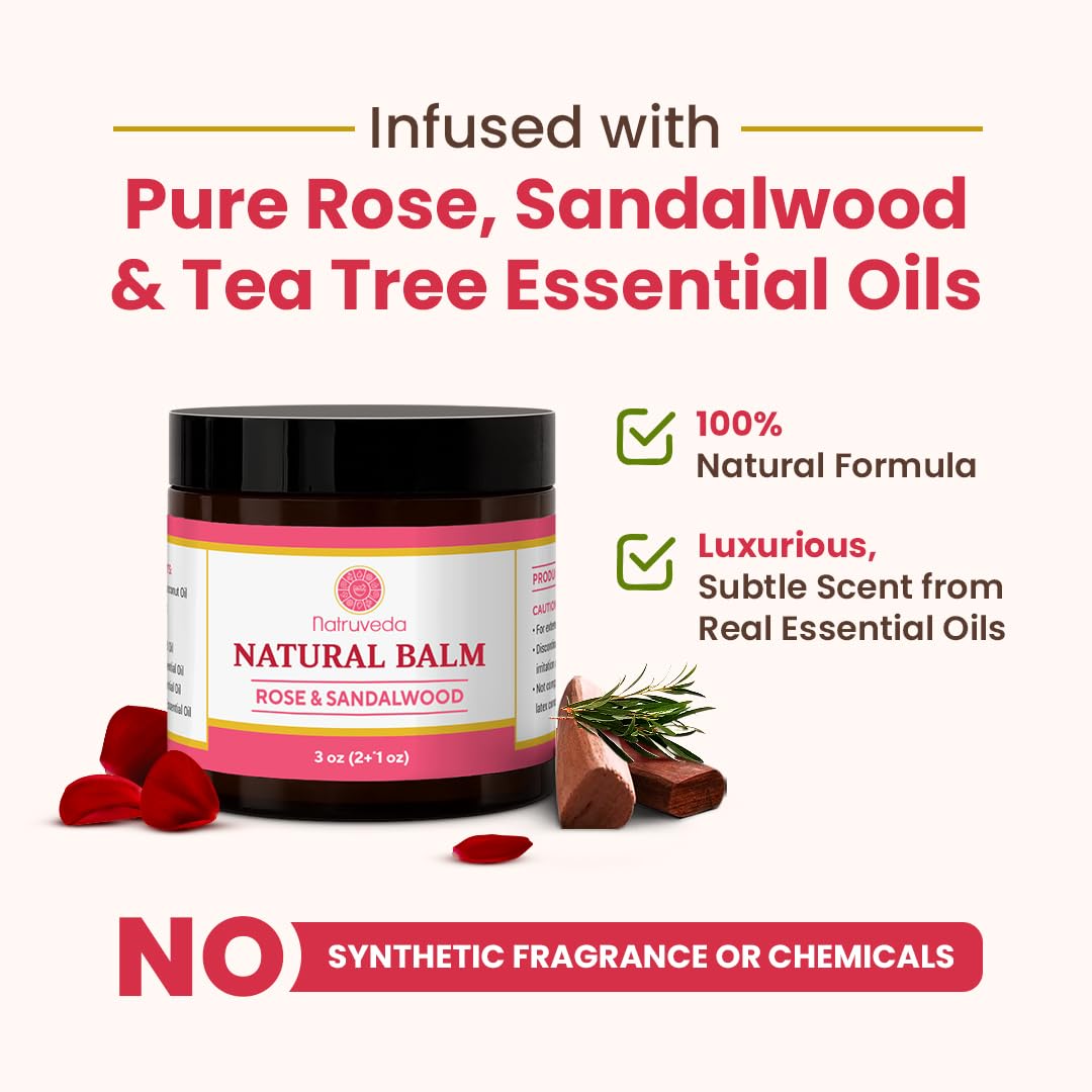 Natruveda Vulva Balm for Women – Rose & Sandalwood | USA-Based Seller | Feminine Moisturizer & Intimate Care Balm | Soothes Dryness, Itching, Chafing & Odor | External Hydration Cream – 3 oz - Image 2