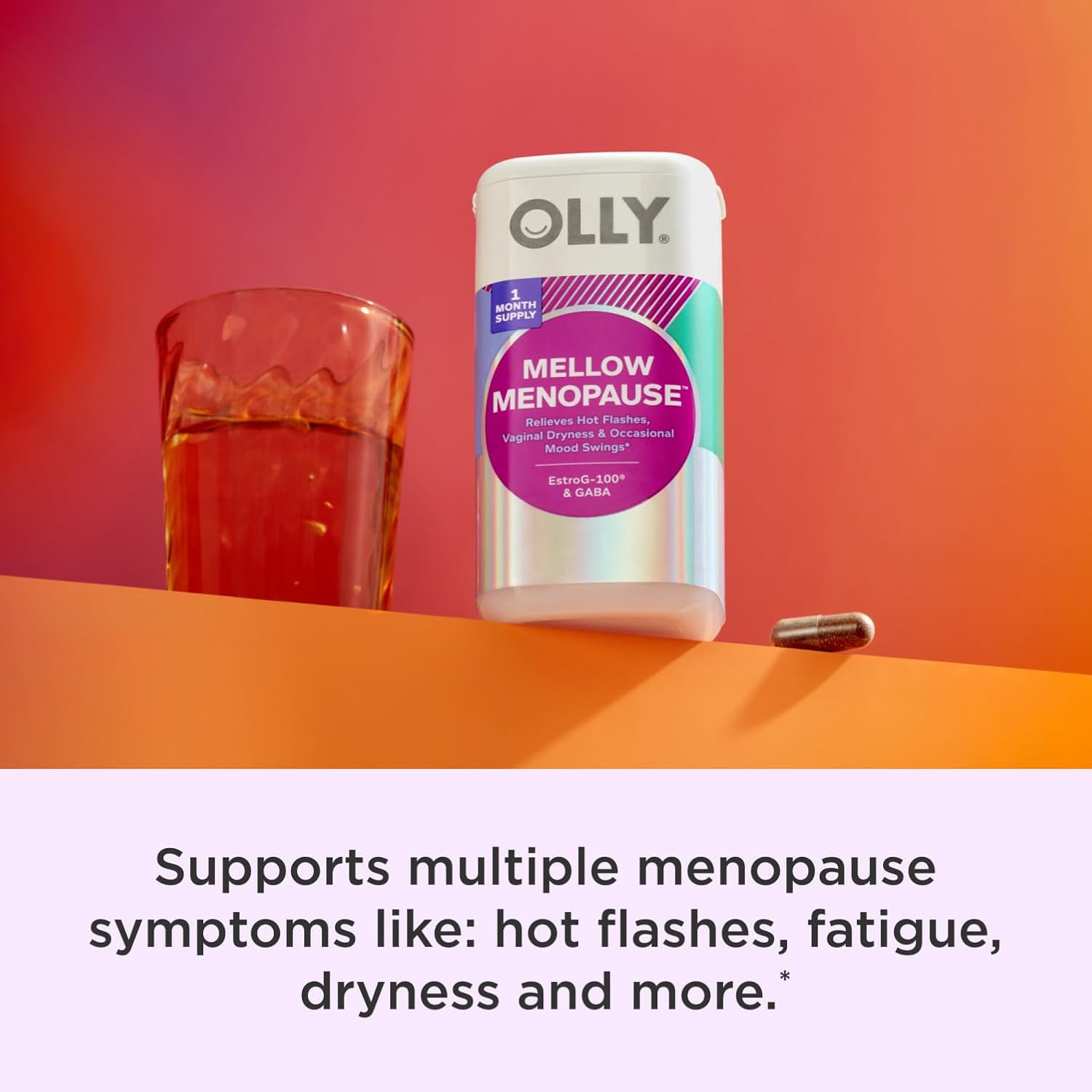 OLLY Mellow Menopause Supplements for Women, Supports Hot Flashes, Vaginal Dryness & Occasional Mood Swings,* Estro-G100®, GABA, Vegan Capsules, 1 Month Supply - 30 Count - Image 5