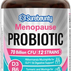 Menopause Probiotic Supplement for Women, 70 Billion CFU, with Akkermansia Muciniphila, Vitamins B6 & D3, Botanicals, for Hormone Balance, Hot Flashes, Night Sweats, Gut Health, 60 Capsules