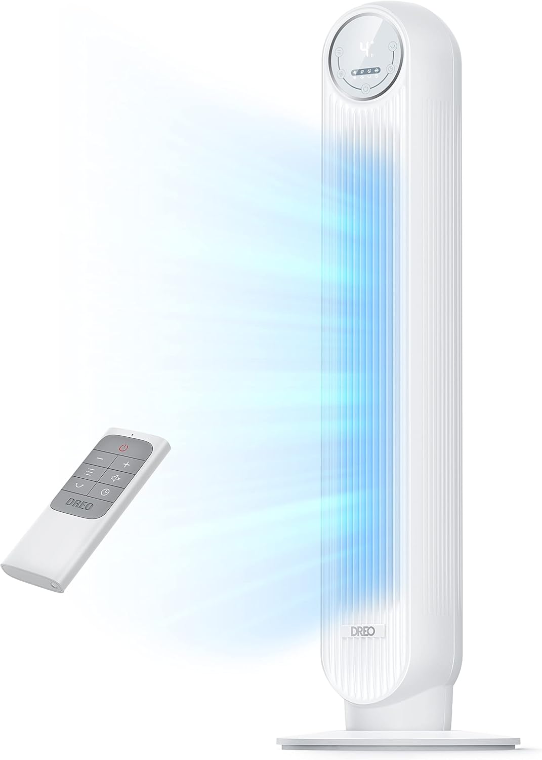DREO Tower Fan for Bedroom, 25ft/s Velocity Quiet Floor Fan, 90° Oscillating Fans for Indoors with 4 Speeds, 4 Modes, 8H Timer, Standing Fans, Bladeless Fan, White (DR-HTF007)