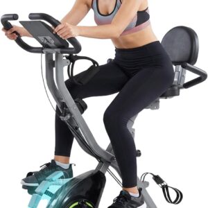 USLIM Foldable Exercise Bike Stationary Bikes for Home, 5 IN 1 Indoor Workout Bike, Cycling Bike with 16-Level Quiet Magnetic Resistance, 6.6 LBS Flywheel and 300LBS Capacity for Senior and Home Workout