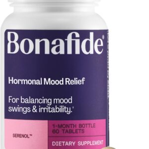 Serenol by Bonafide. Relief from Hormonal Mood Swings, Irritability, & PMS Bloating. — 1-Month Supply (60 Tablets)