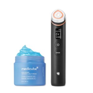 medicube Hydration Boost Facial Device Set: Hyaluronic Acid Moisturizing Jelly Cream and Booster Pro Black | For Radiant and Firmer-Looking Glow | Home Care, Korean Skincare