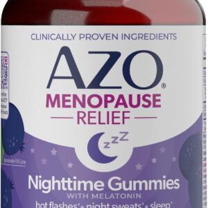 AZO® Nighttime Menopause Gummies + Melatonin to Support Restful Sleep*, Clinically Proven Ingredient for Hot Flashes and Night Sweats, Menopause Supplements for Women - 30 Gummies