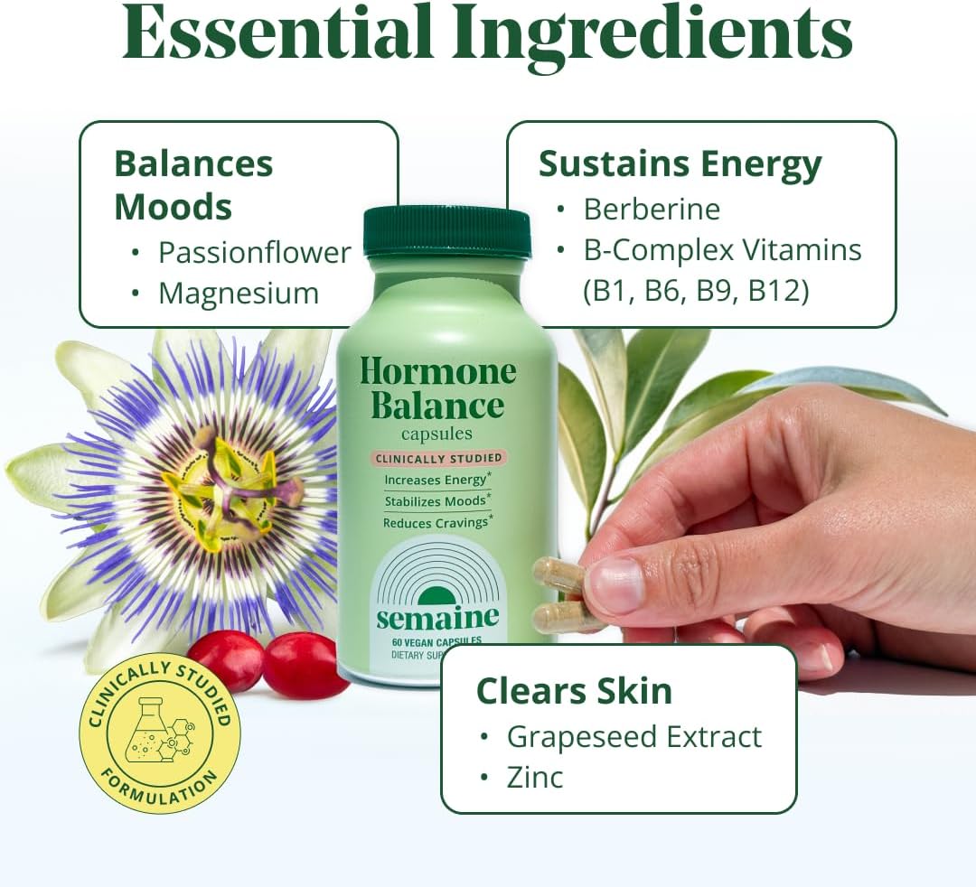 Semaine Hormone Balance – Clearer Skin, Enhanced Moods, Deeper Sleep & Happier Hormones. Hormone-Free, Vegan Capsule, Multi-Symptom Support (60 ct) - Image 4