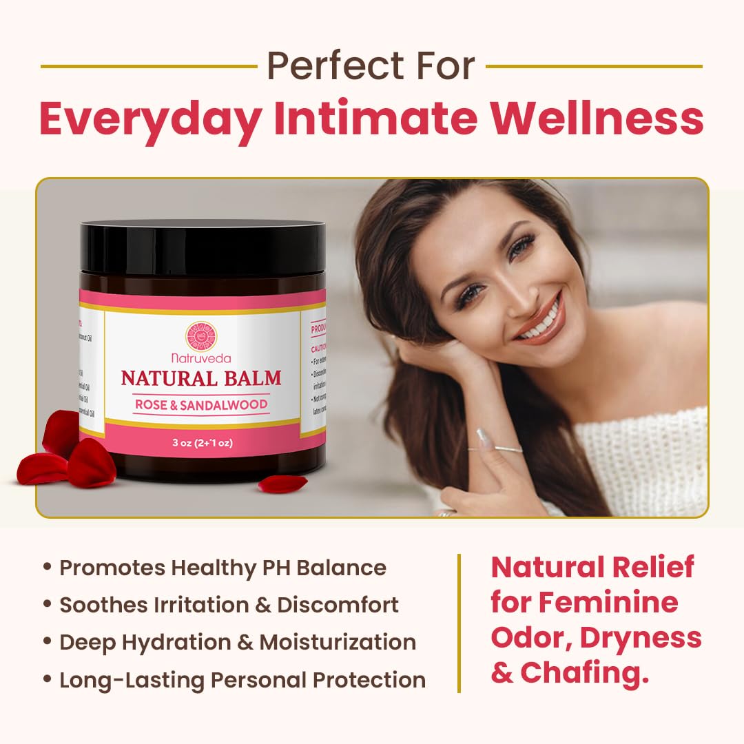 Natruveda Vulva Balm for Women – Rose & Sandalwood | USA-Based Seller | Feminine Moisturizer & Intimate Care Balm | Soothes Dryness, Itching, Chafing & Odor | External Hydration Cream – 3 oz - Image 6