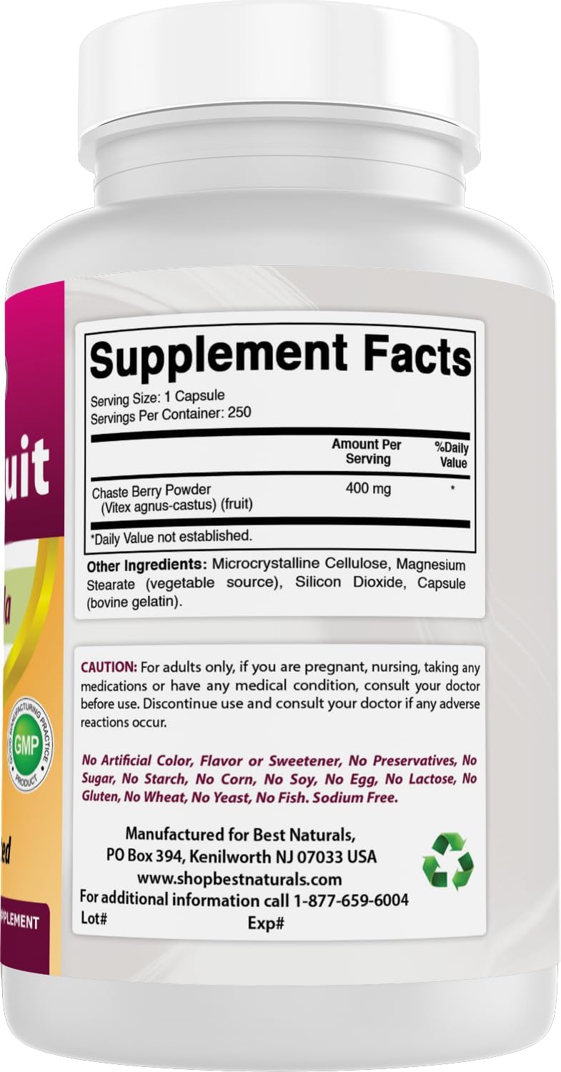 Best Naturals Vitex Chasteberry 400 mg 250 Capsules - Image 6