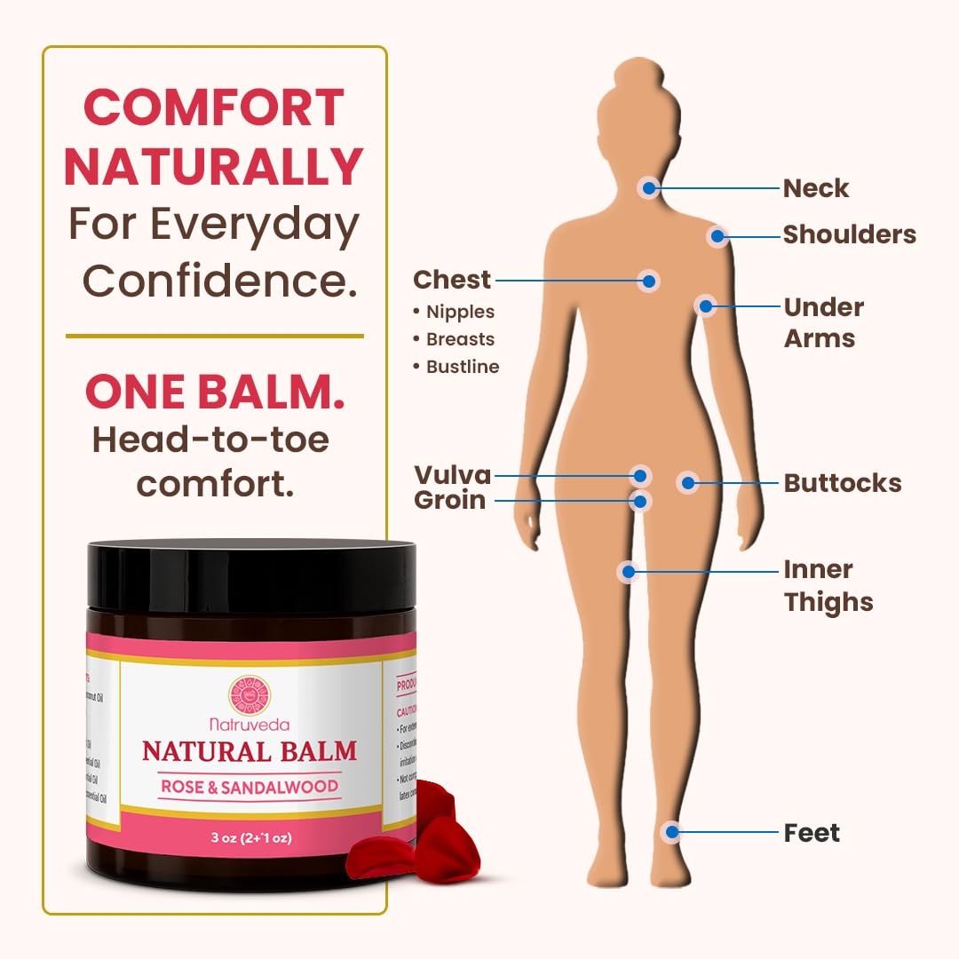 Natruveda Vulva Balm for Women – Rose & Sandalwood | USA-Based Seller | Feminine Moisturizer & Intimate Care Balm | Soothes Dryness, Itching, Chafing & Odor | External Hydration Cream – 3 oz - Image 3