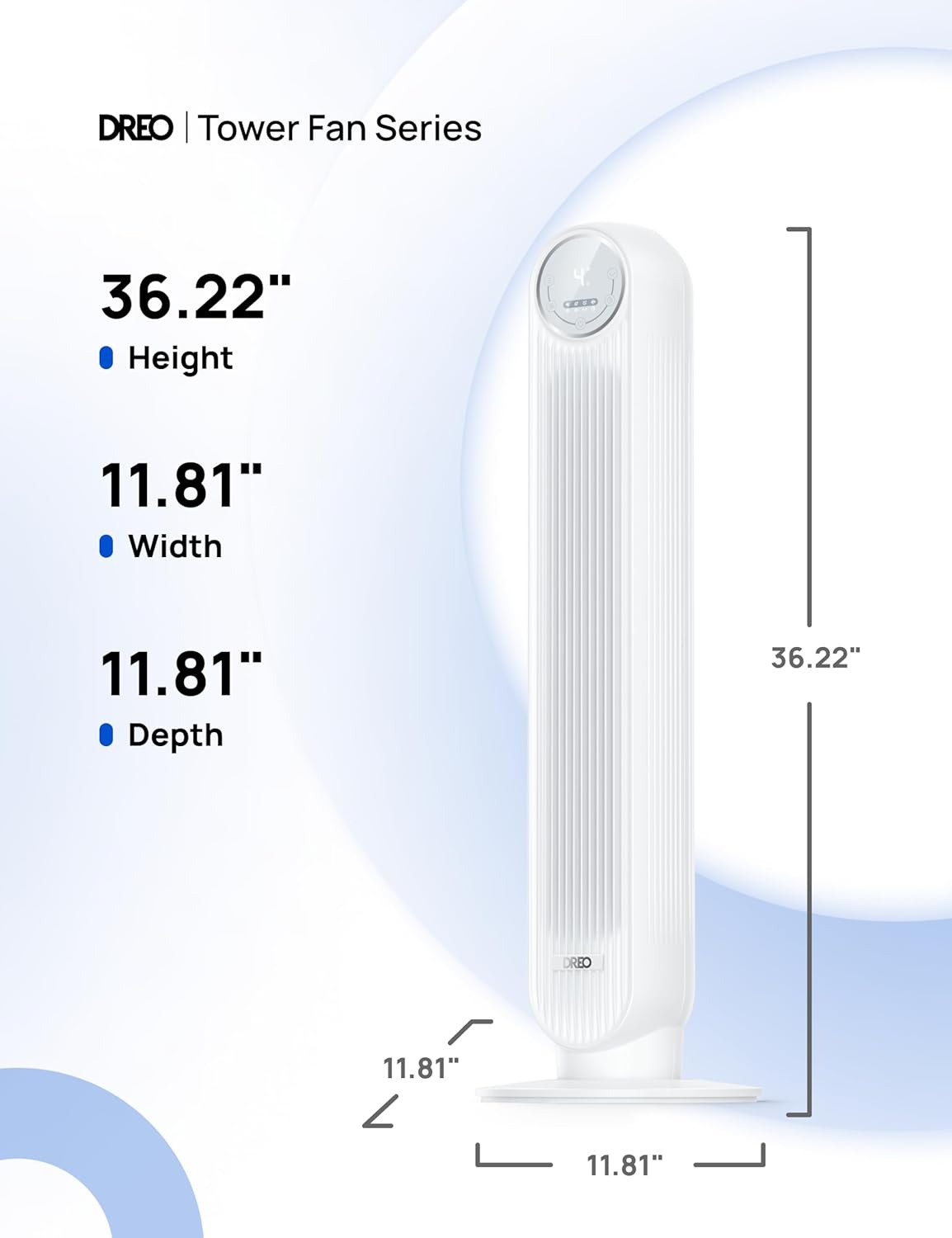 DREO Tower Fan for Bedroom, 25ft/s Velocity Quiet Floor Fan, 90° Oscillating Fans for Indoors with 4 Speeds, 4 Modes, 8H Timer, Standing Fans, Bladeless Fan, White (DR-HTF007) - Image 8