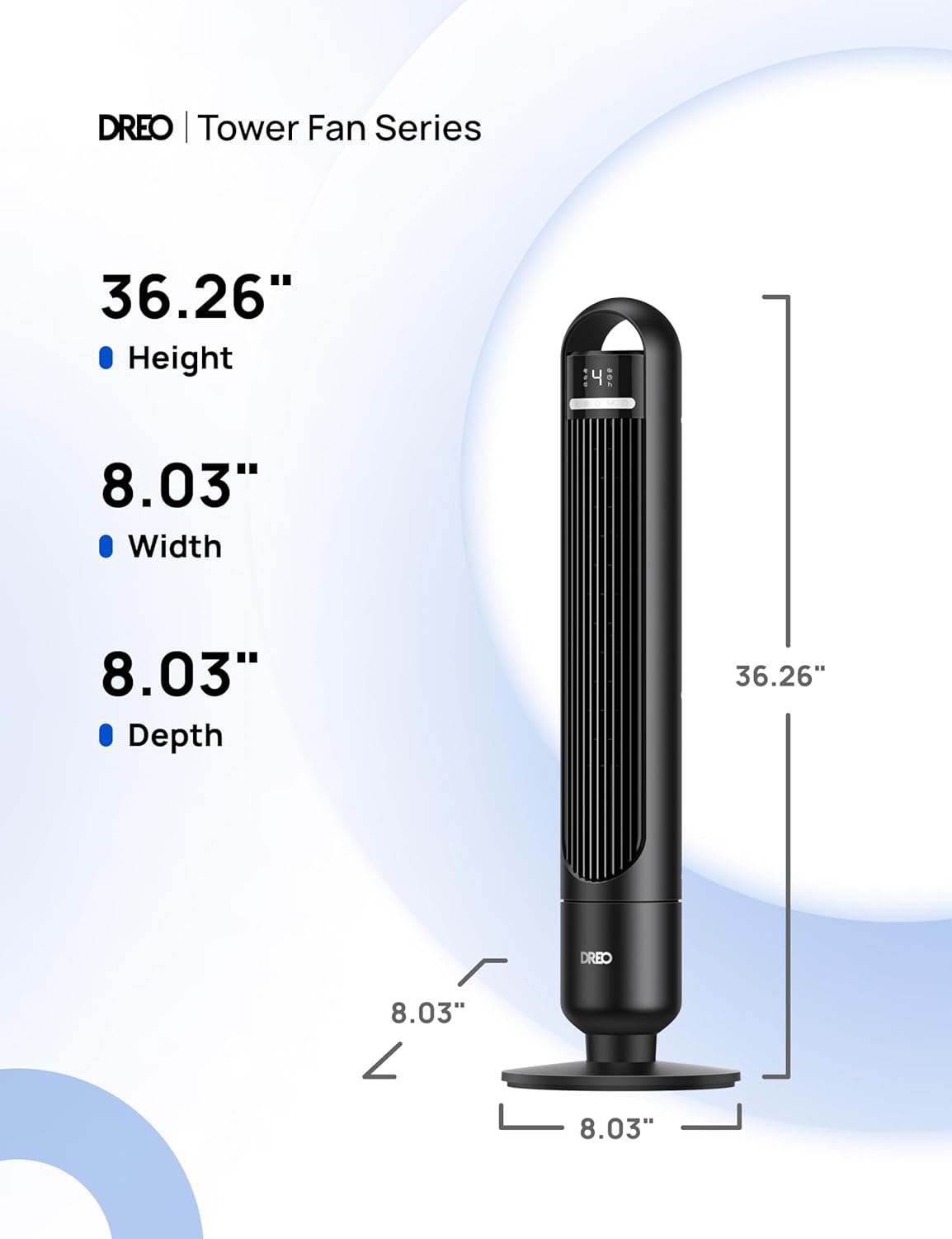 DREO Tower Fan for Bedroom, 90° Oscillating Standing Fans for Room with 4 Speeds, 3 Modes, 28dB Quiet for Sleep, 26ft/s Velocity, 8H Timer, Remote, Living Room, Office, Home, Black - Image 8
