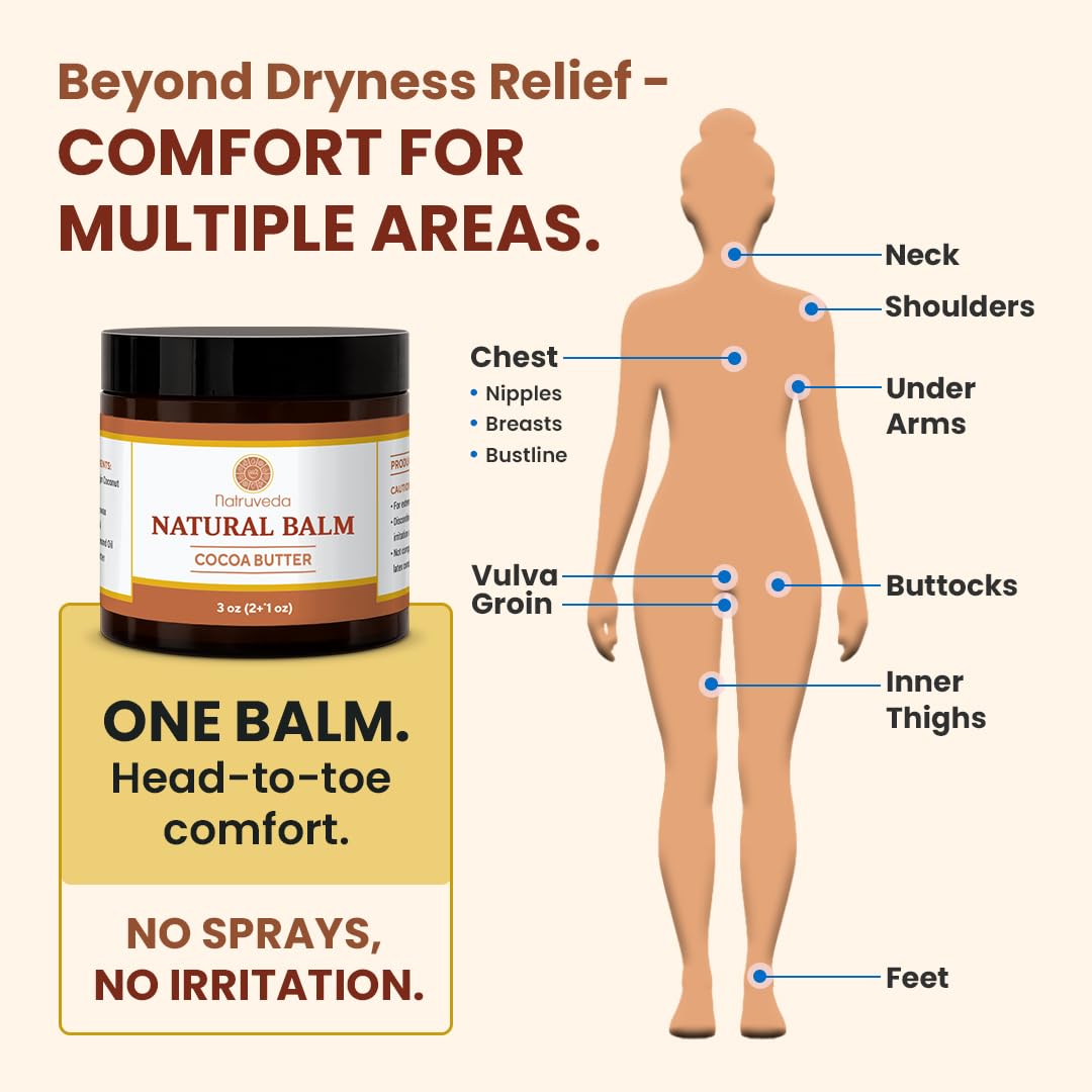 Natruveda Vulva Balm for Women – No added Fragrance, Vaginal Moisturizer Cream, Hormone-Free, Vulva Cream for Dryness and Itching, Feminine Balm, Wet Hydration (3 oz, Cocoa Butter) - Image 3