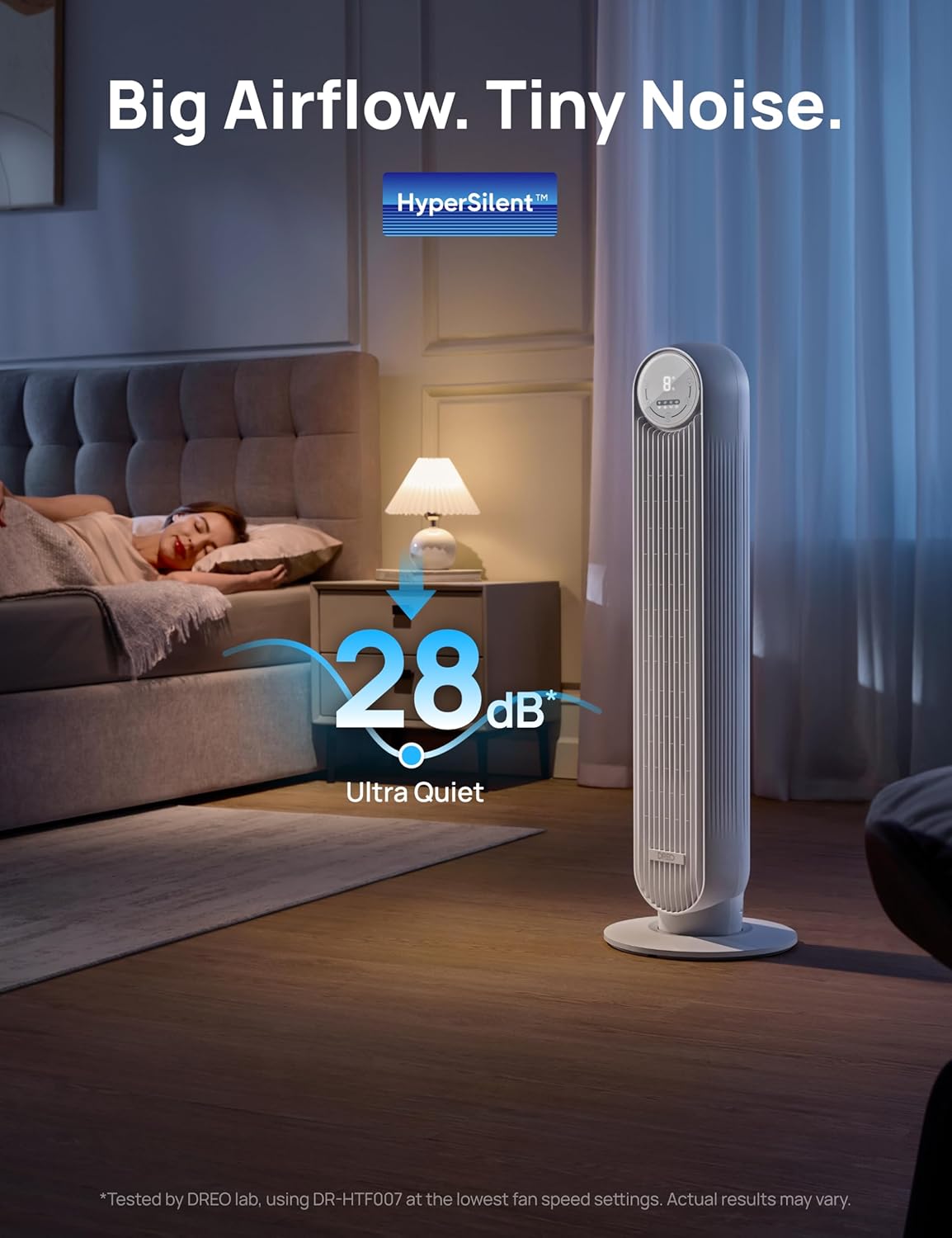 DREO Tower Fan for Bedroom, 25ft/s Velocity Quiet Floor Fan, 90° Oscillating Fans for Indoors with 4 Speeds, 4 Modes, 8H Timer, Standing Fans, Bladeless Fan, White (DR-HTF007) - Image 3