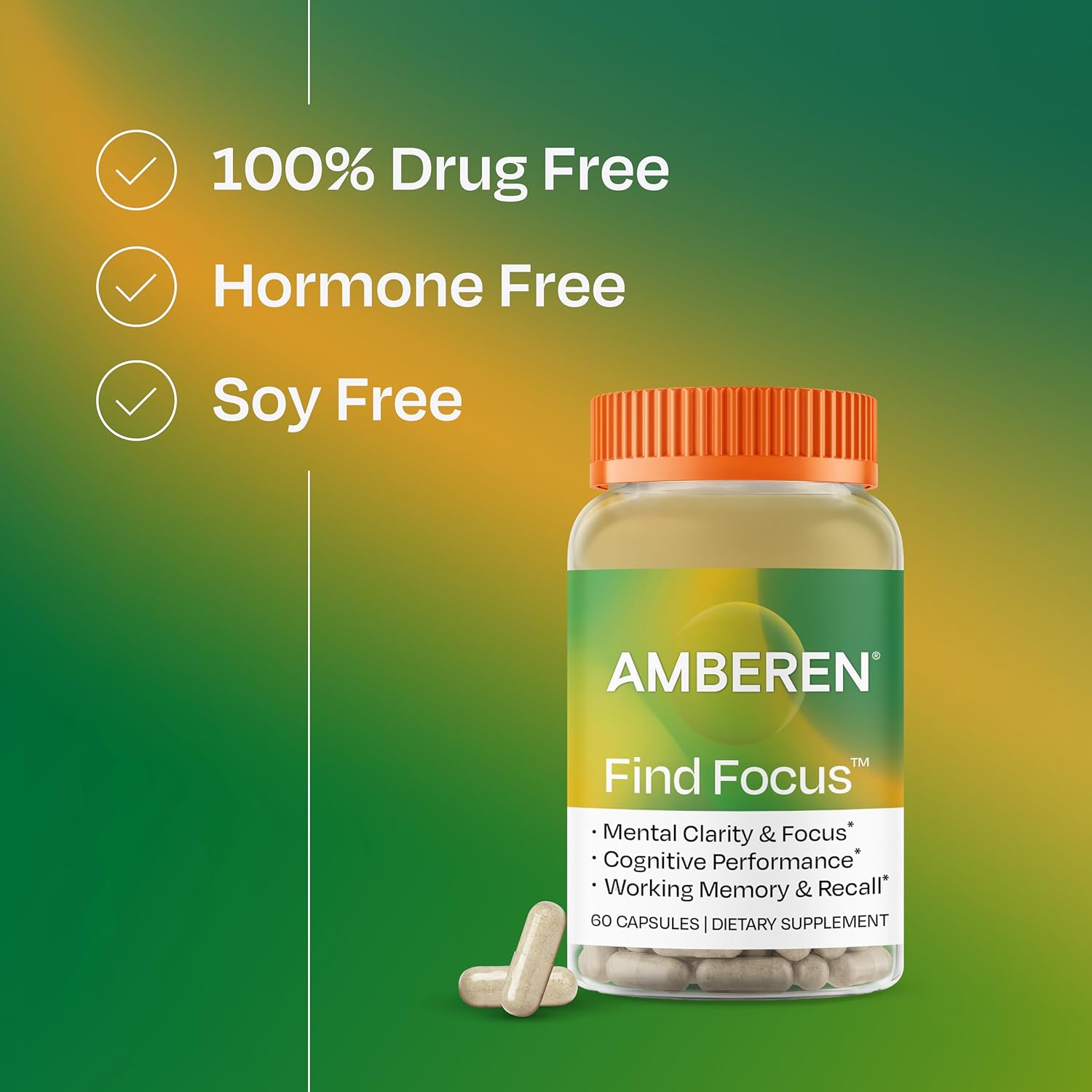 Amberen Find Focus, Menopause Supplement for Women, Clinically Proven Bacopa monnieri supports Mental Clarity, Focus, Cognition, Working Memory & Recall, Hormone & Soy Free, 60 Capsules, 30 Day Supply - Image 8