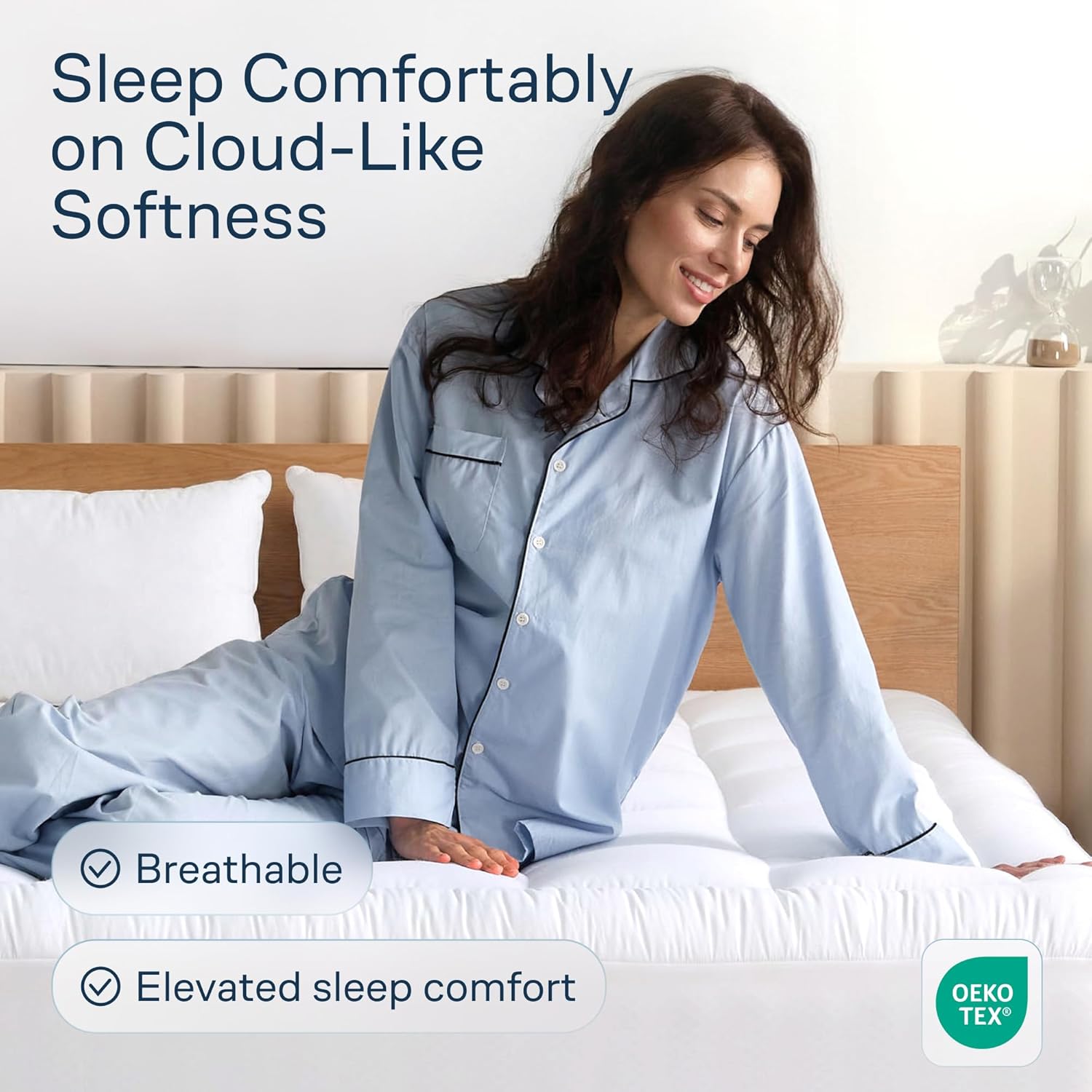 Cloud-Like Queen Mattress Topper - 100% Cotton Top Mattress Pad for Back Pain Relief - Breathable & Naturally Cooling for Hot Sleepers, White - Image 2