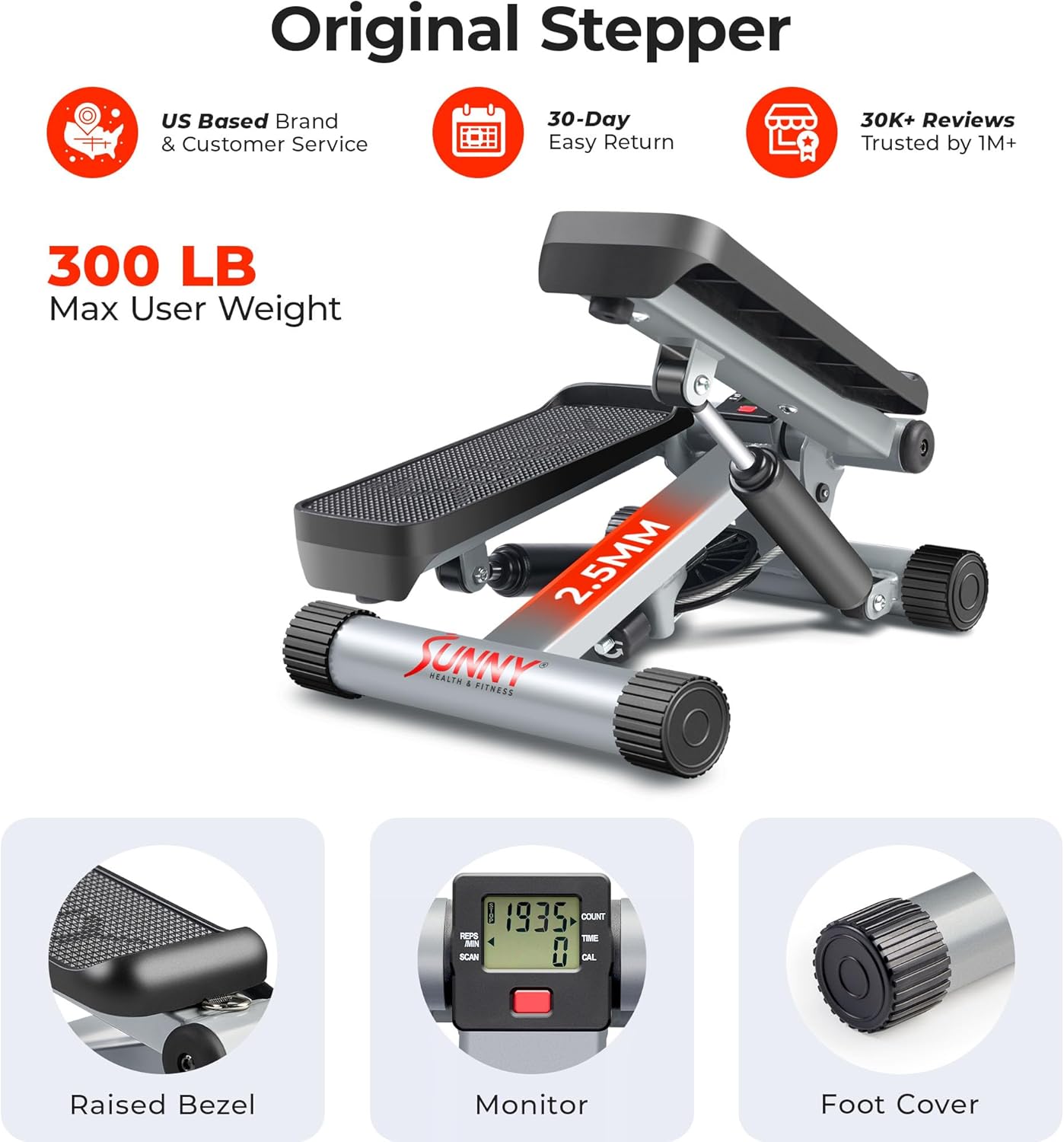 Sunny Health & Fitness Mini Steppers for Exercise at Home, Stair Step Workout Machine with Optional Resistance Bands, Full Body Cardio Equipment, Optional Free SunnyFit App Connection Smart Stepper - Image 6