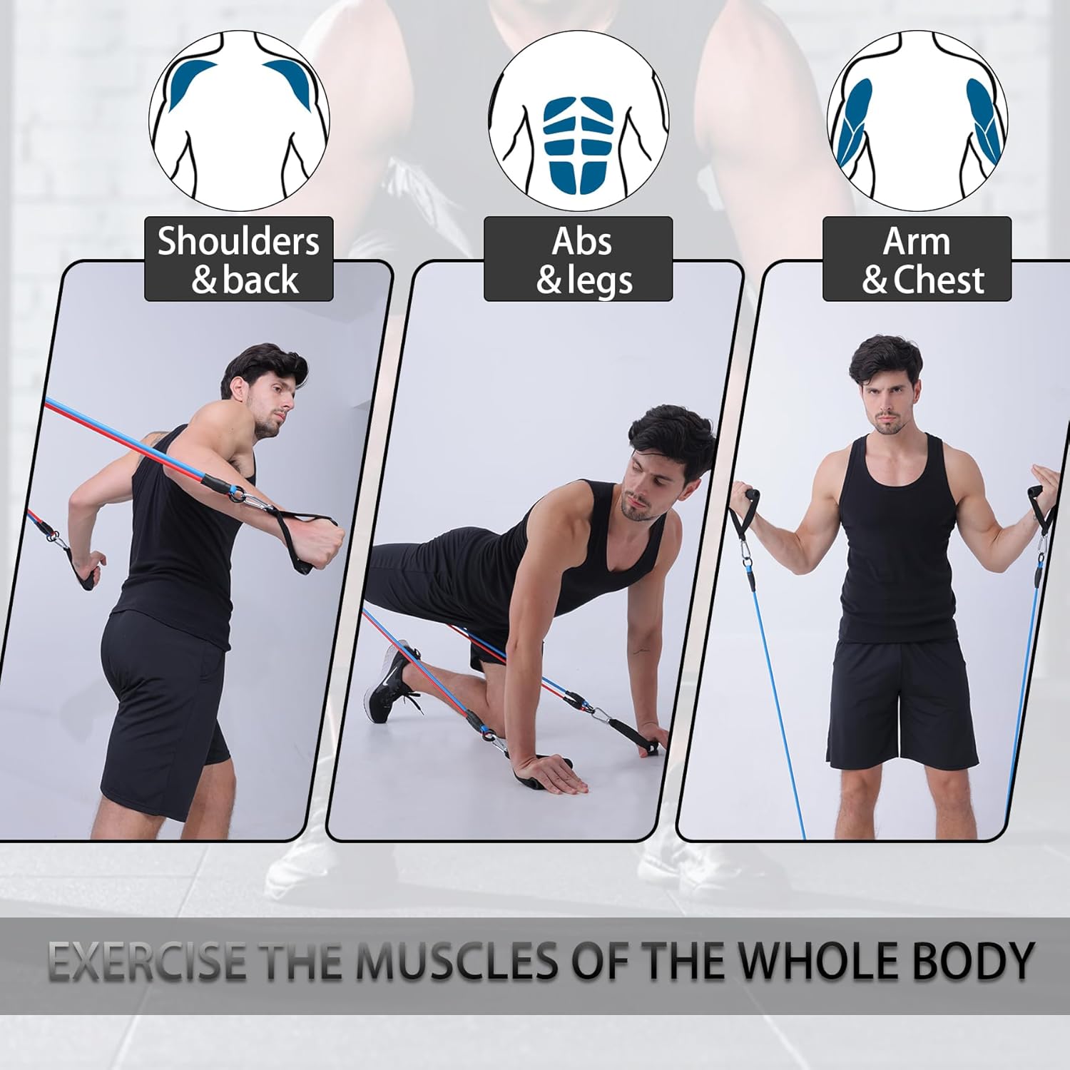 Resistance Bands with Handles for Working Out Women and Men, Exercise Bands with Door Anchor, Stretch Bands for Home Workouts, Simple Guide Included - Image 4