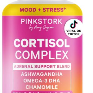 Pink Stork Cortisol Supplements for Women - Adaptogenic Adrenal Support & Stress Manager with Organic Ashwagandha, Omega 3, Saffron, Multivitamins - Mood & Hormone Balance - 60 Count